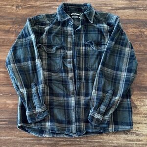 Wolverine Men's Navy and Gray Plaid Button Down Shirt